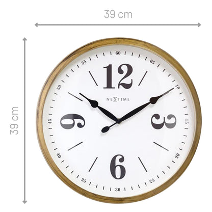 Landelijke wandklok - 39cm - Stille klok - Wit/ Goud-       NeXtime "Classic"