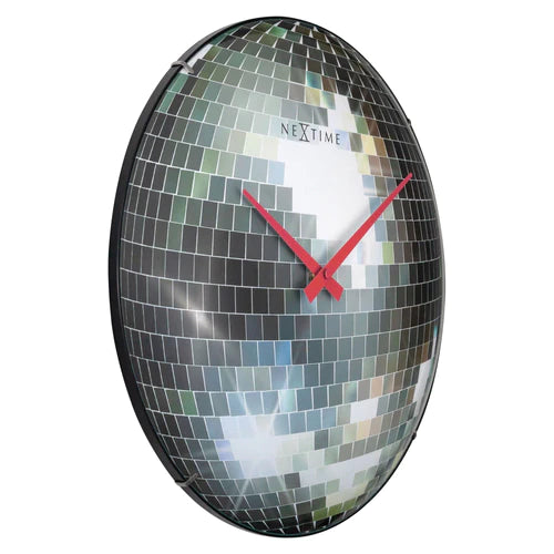 Stille wandklok - 35cm - Discobal - Koepelvormig glas -     NeXtime "Disco Ball"