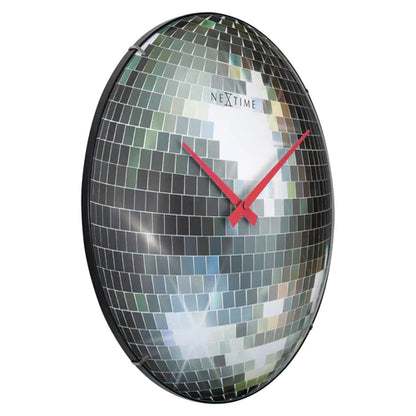 Stille wandklok - 35cm - Discobal - Koepelvormig glas -     NeXtime "Disco Ball"