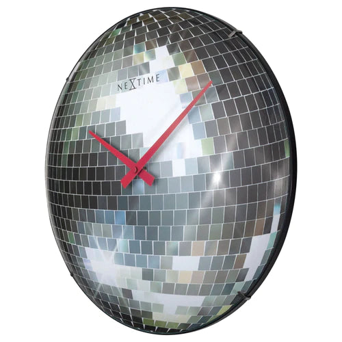 Stille wandklok - 35cm - Discobal - Koepelvormig glas -     NeXtime "Disco Ball"