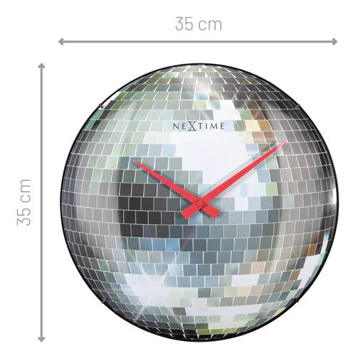 Stille wandklok - 35cm - Discobal - Koepelvormig glas -     NeXtime "Disco Ball"