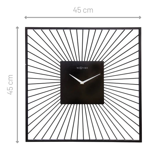 Wandklok Nextime 45x45x15 zwart metaal Vasco Square