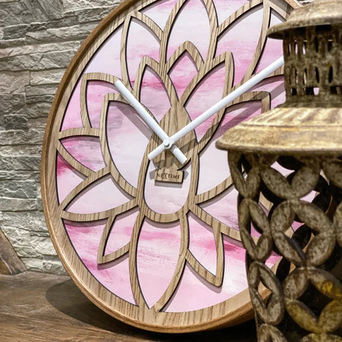 Wandklok Nextime dia 40cm Roze Hout Lotus