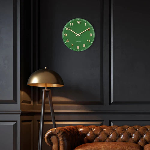 Wandklok Nextime dia 40cm Groen glas/Aluminium Classy Medium