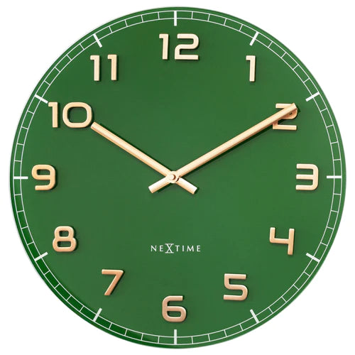 Wandklok Nextime dia 40cm Groen glas/Aluminium Classy Medium