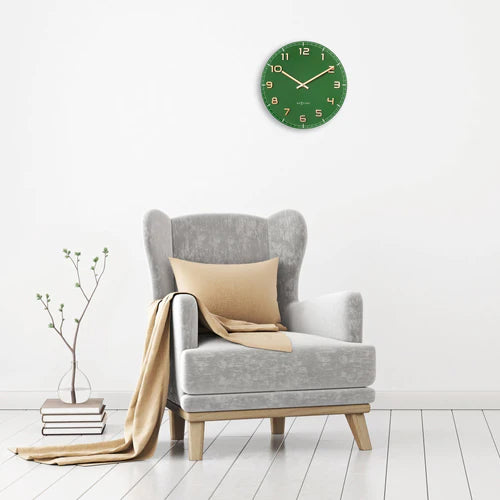 Wandklok Nextime dia 40cm Groen glas/Aluminium Classy Medium