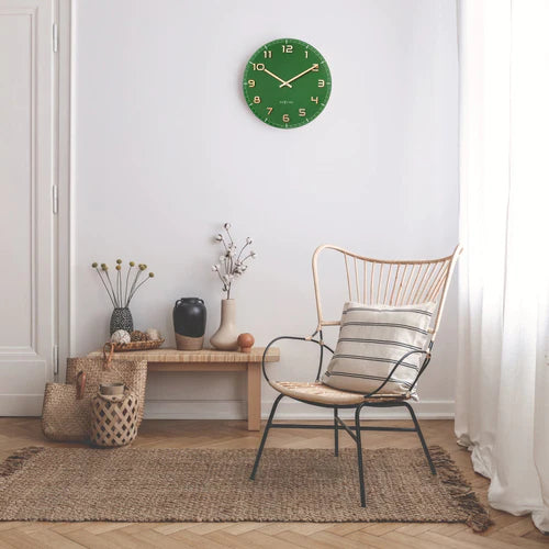 Wandklok Nextime dia 40cm Groen glas/Aluminium Classy Medium