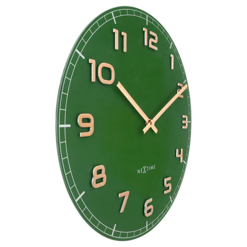 Wandklok Nextime dia 40cm Groen glas/Aluminium Classy Medium