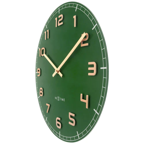 Wandklok Nextime dia 40cm Groen glas/Aluminium Classy Medium