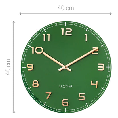 Wandklok Nextime dia 40cm Groen glas/Aluminium Classy Medium