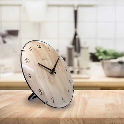 Tafelklok Nextime Edge Wood Mini 20 cm houtkleurig gebolde  glazen lens