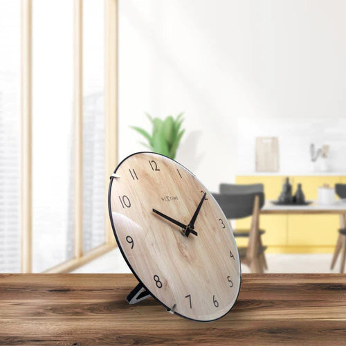 Tafelklok Nextime Edge Wood Mini 20 cm houtkleurig gebolde  glazen lens