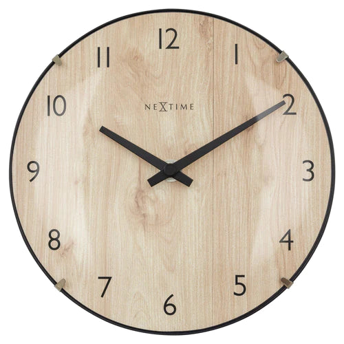 Tafelklok Nextime Edge Wood Mini 20 cm houtkleurig gebolde  glazen lens