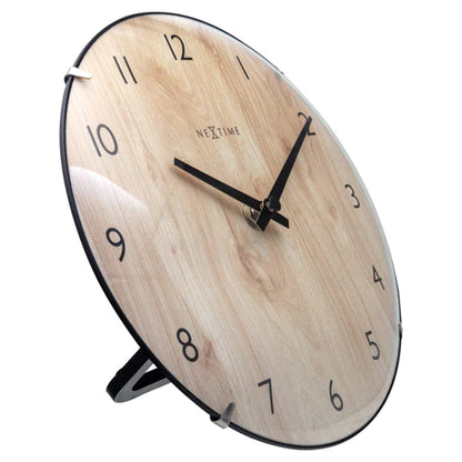 Tafelklok Nextime Edge Wood Mini 20 cm houtkleurig gebolde  glazen lens