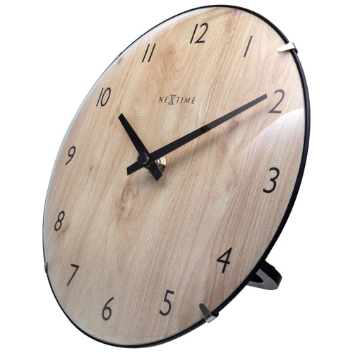 Tafelklok Nextime Edge Wood Mini 20 cm houtkleurig gebolde  glazen lens