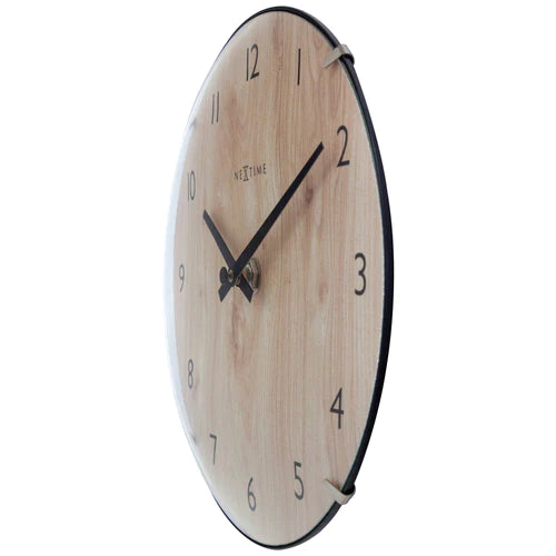 Tafelklok Nextime Edge Wood Mini 20 cm houtkleurig gebolde  glazen lens