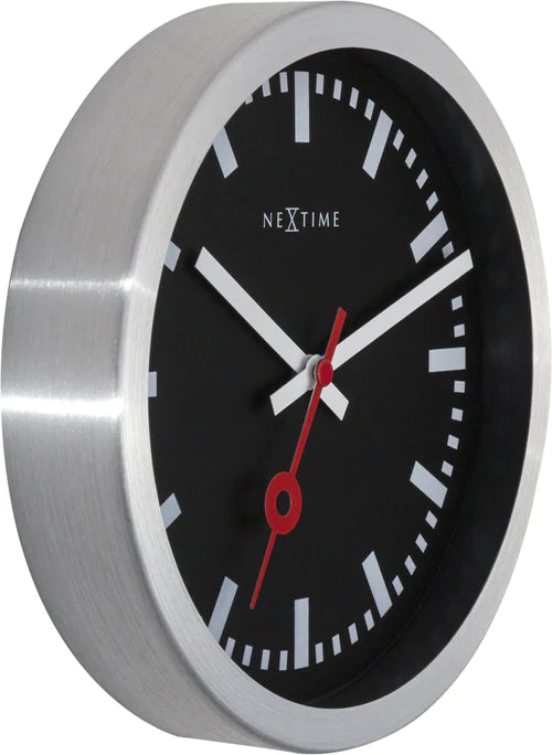 Wandklok NeXtime 'Station' Ø19 cm, geborsteld aluminium     zwart