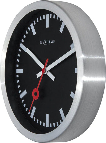 Wandklok NeXtime 'Station' Ø19 cm, geborsteld aluminium     zwart