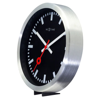 Wandklok NeXtime 'Station' Ø19 cm, geborsteld aluminium     zwart