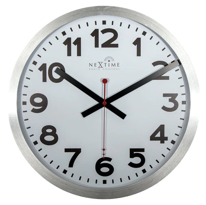 Wandklok NeXtime dia. 35 cm, aluminium, wit, 'Station'      Radio Controlled (DCF)