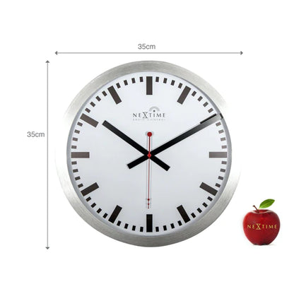 Wandklok NeXtime dia. 35 cm, aluminium, wit, 'Station'      Radio Controlled (DCF)