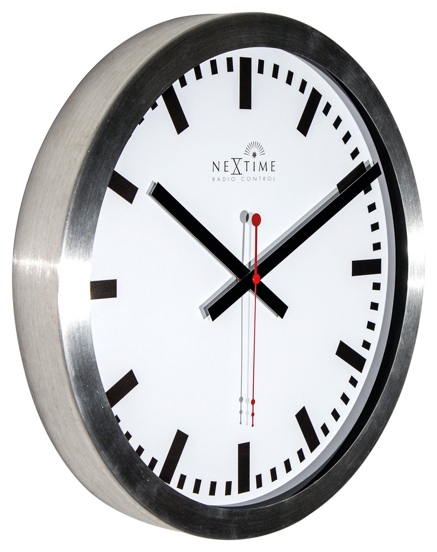 Wandklok NeXtime - 35 cm - Aluminium - "Station Radio Controlled (DCF) Stripe".