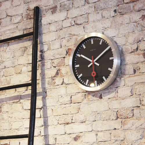 Wandklok NeXtime 'Station' Ø19 cm, geborsteld aluminium     zwart