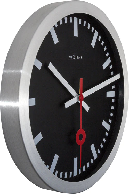 Wandklok NeXtime 'Station' Ø19 cm, geborsteld aluminium     zwart