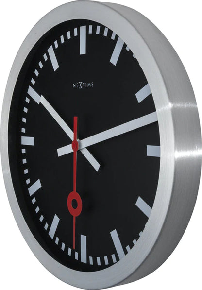 Wandklok NeXtime 'Station' Ø19 cm, geborsteld aluminium     zwart