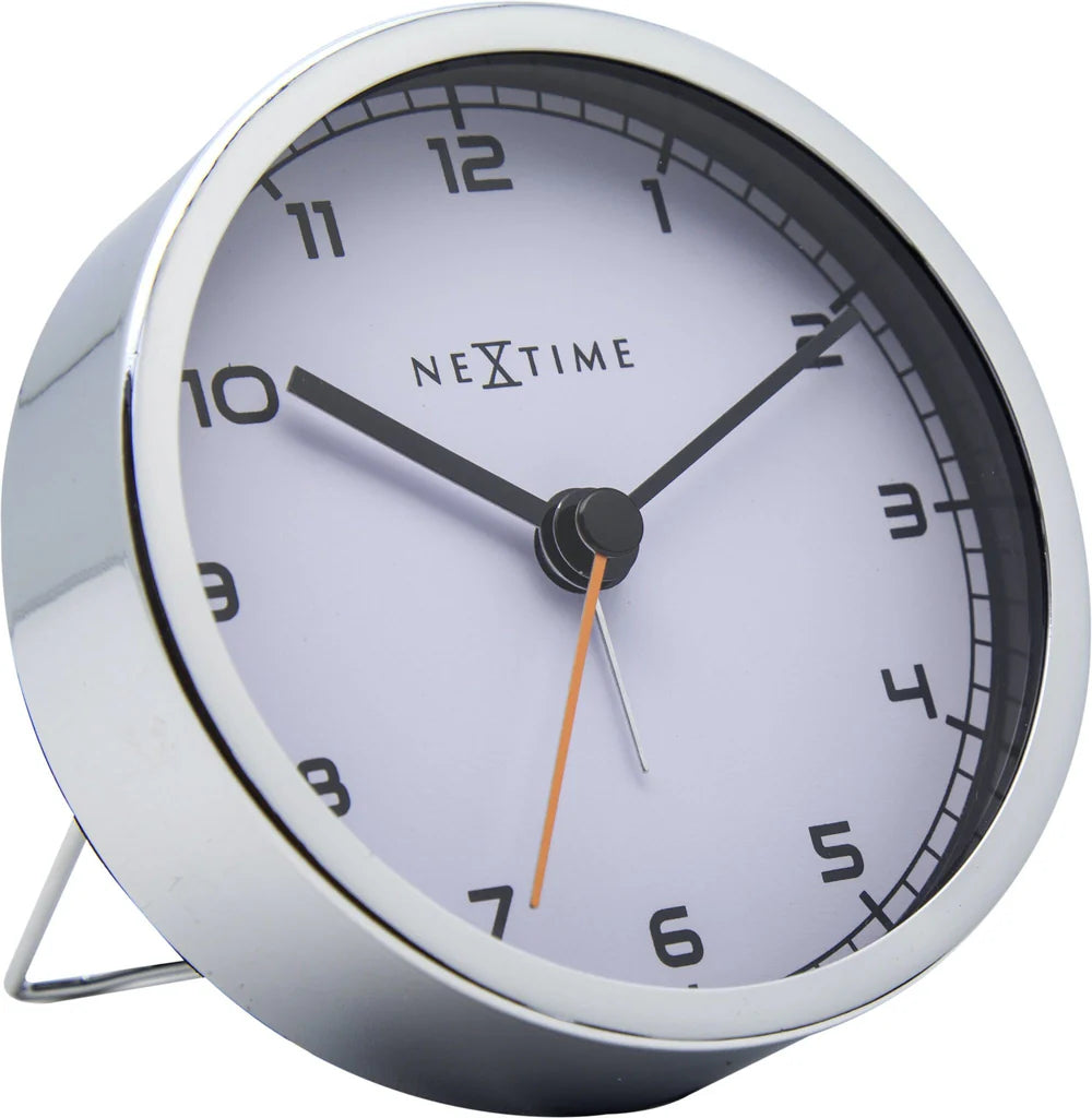 wekker NeXtime 9 x 9 x 7.5 cm, metaal, wit, 'Company Alarm'