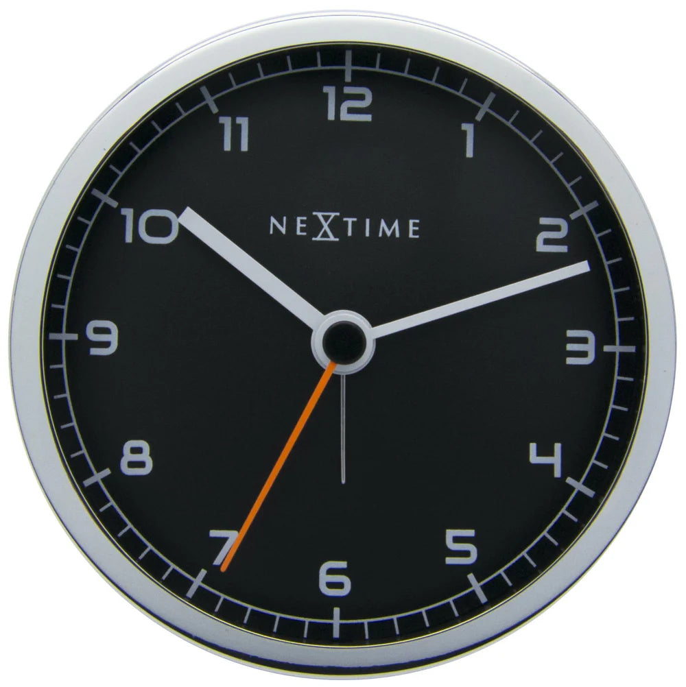 wekker NeXtime 9 x 9 x 7.5 cm, metaal, zwart, 'Company  Alarm'