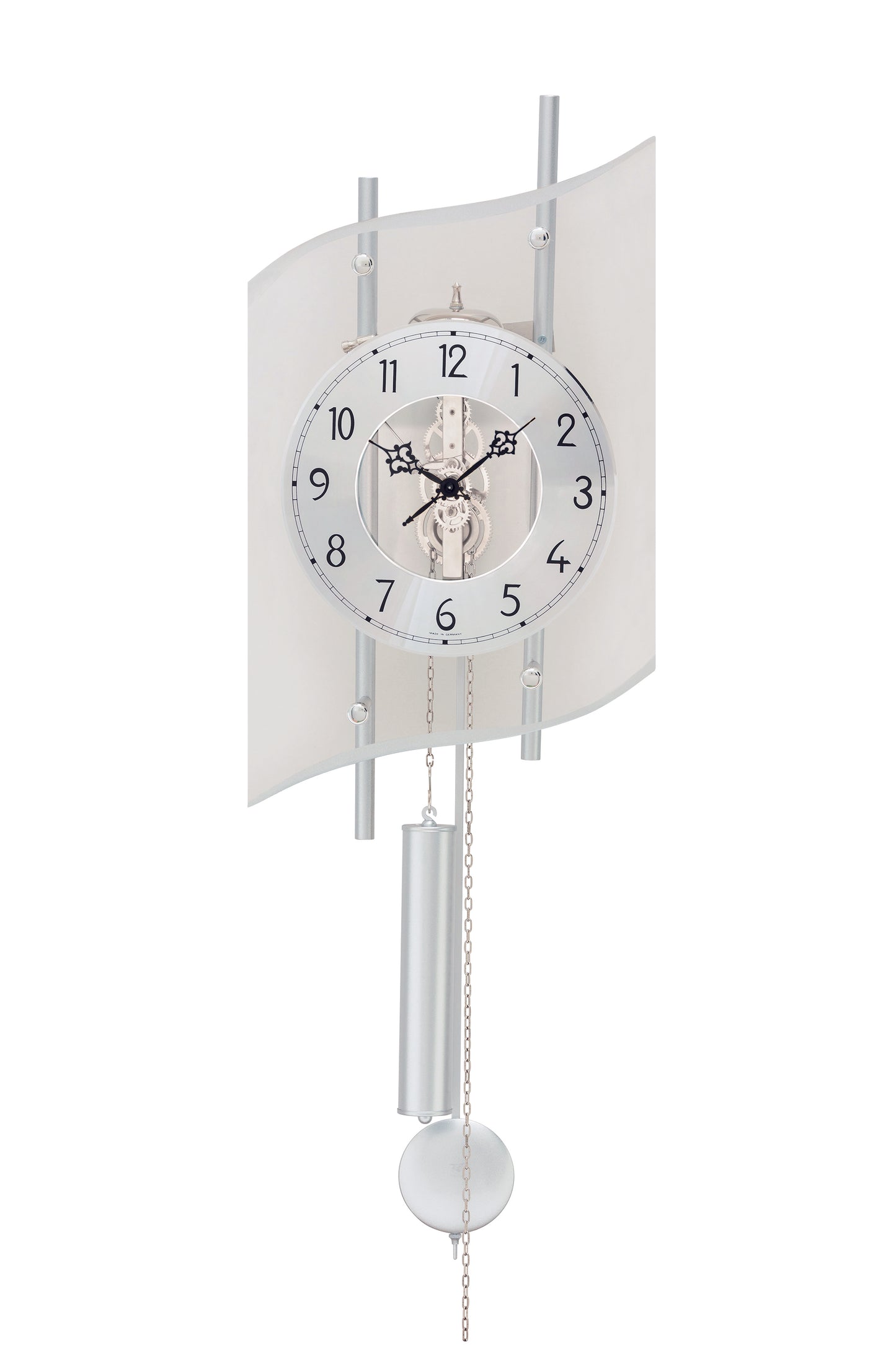 AMS mechanische skeletklok 306 - wandklok met slinger chrome