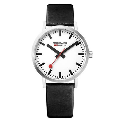 Mondaine M660.30314.16SBB Classic Unisex Horloge - Stationsklok - Mineraalglas - Roestvrijstaal/Leer - Zilver/Zwart - Ø 36 mm - Quartz - Gesp