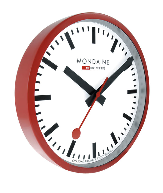 Mondaine Stationsklok alu - rood 25 cm - Mondaine A990.CLOCK.16SBC Swiss Railways Clock