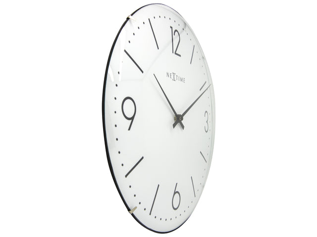 Wandklok NeXtime dia. 35 cm, bol glas, wit, 'Basic Dome'