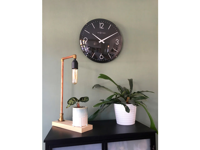 Wandklok NeXtime dia. 35 cm, bol glas, zwart, 'Basic Dome'