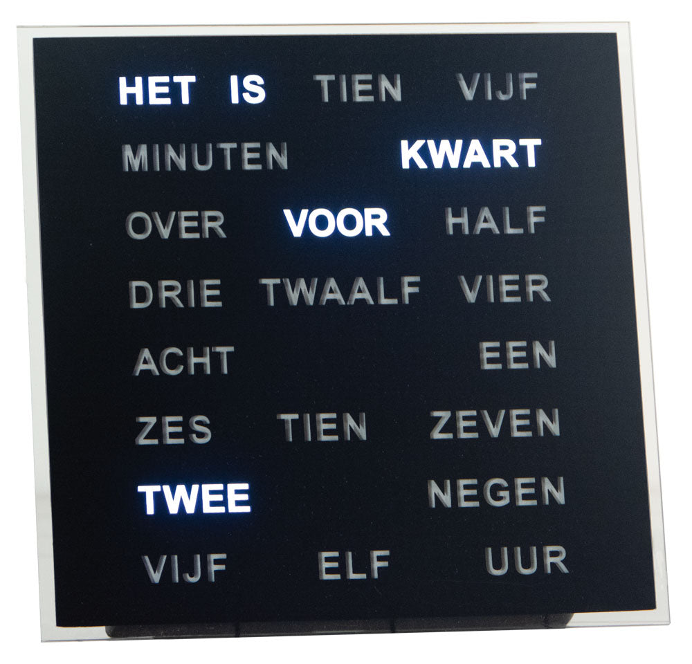 Intertime | Woordklok | Wandklok | Tafelklok | 20x20 cm | Zwart| Nederlands