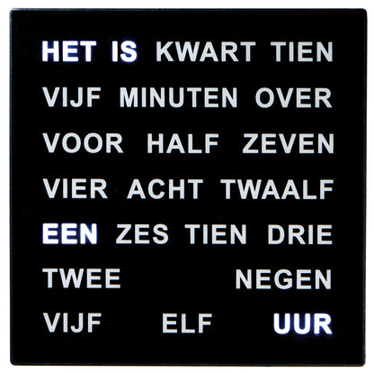 Intertime | Wandklok | Tafeklok | Woordklok | Zwart | 28x28 | Nederlands