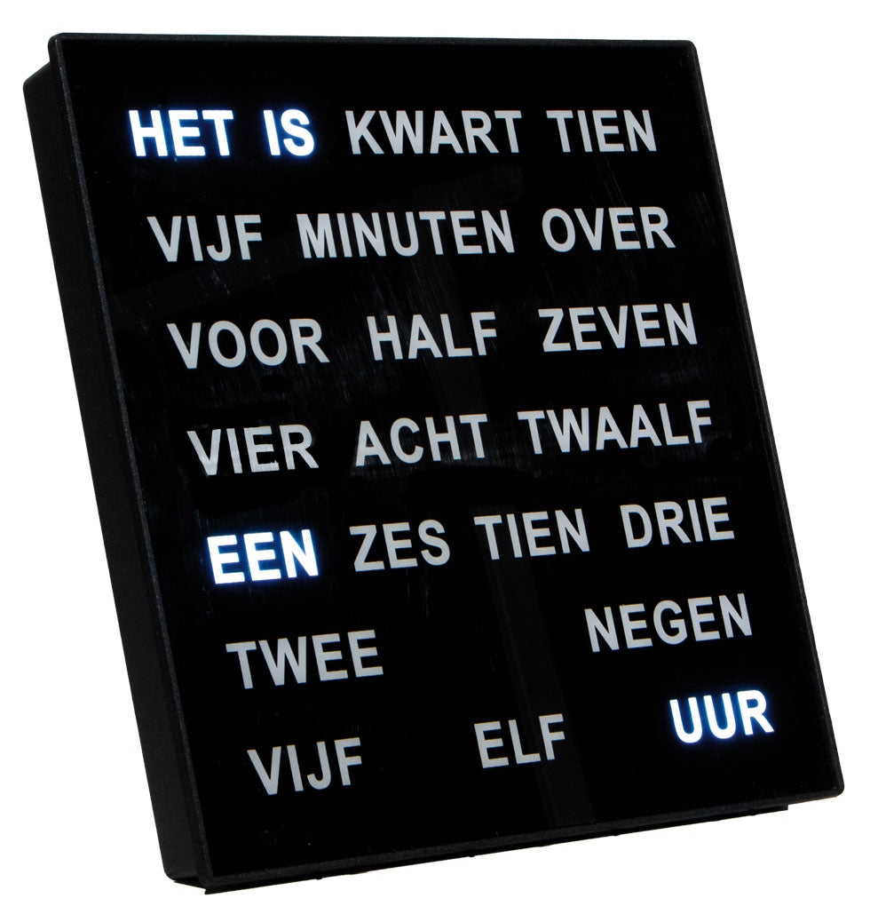 Intertime | Wandklok | Tafeklok | Woordklok | Zwart | 28x28 | Nederlands