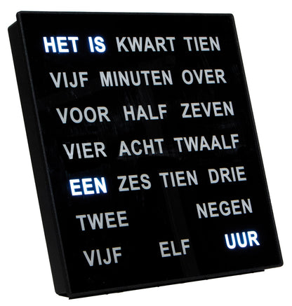 Intertime | Wandklok | Tafeklok | Woordklok | Zwart | 28x28 | Nederlands