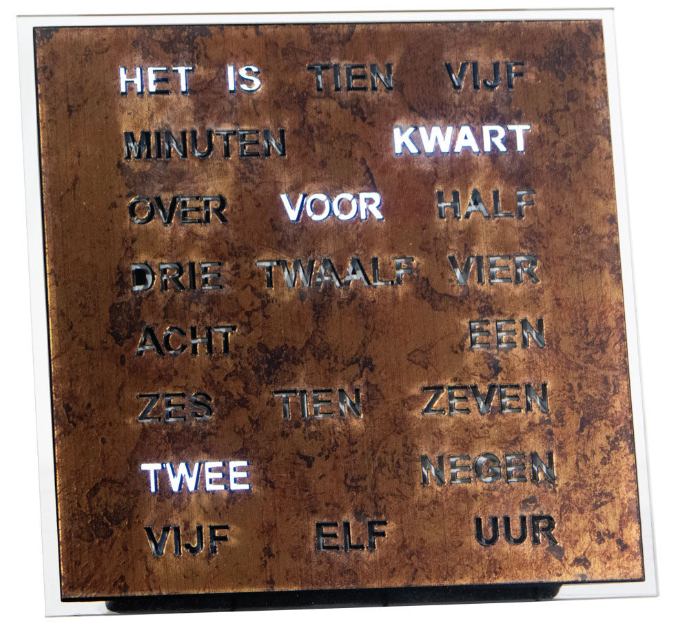 Intertime | Woordklok | Wandklok | Tafelklok | 20x20 |Epoxy Brons | Nederlands