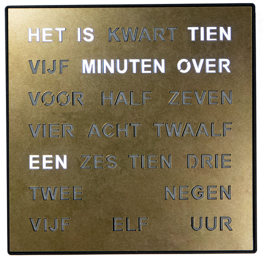 Intertime | Woordklok | Wandklok | Tafelklok | 28x28 | Goud | Nederlands