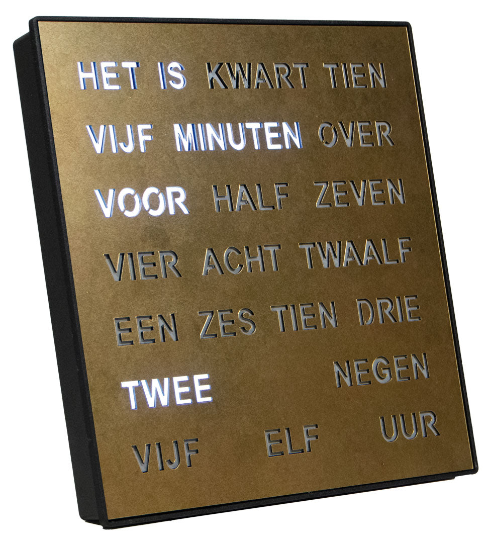 Intertime | Woordklok | Wandklok | Tafelklok | 28x28 | Goud | Nederlands