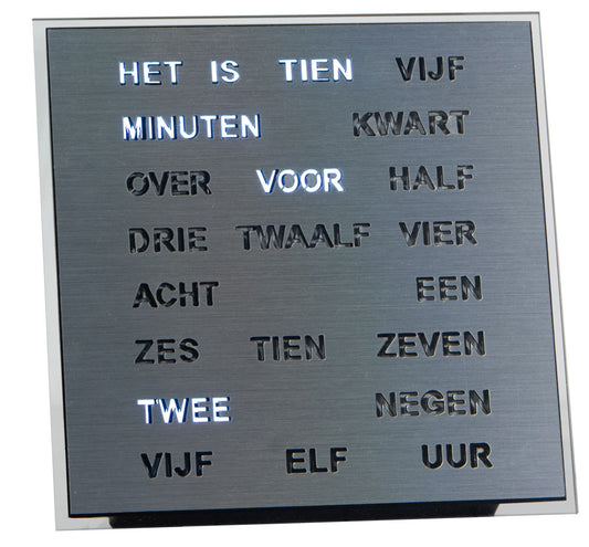 Intertime | Woordklok | Wandklok | Tafelklok | 20x20 | Zilver | Nederlands