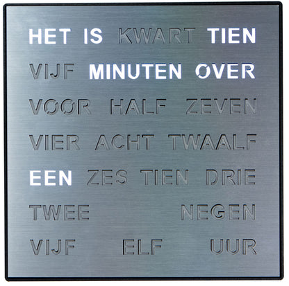 Intertime | Woordklok | Wandklok | Tafelklok | 28x28 | Zilver | Nederlands