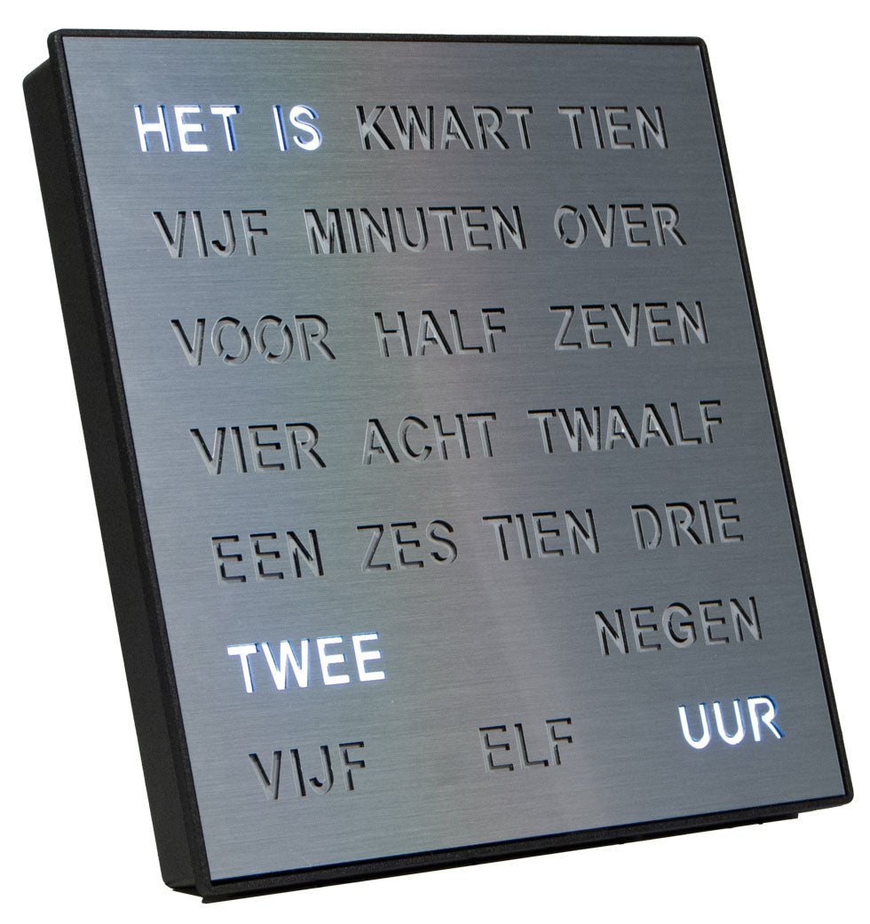 Intertime | Woordklok | Wandklok | Tafelklok | 28x28 | Zilver | Nederlands