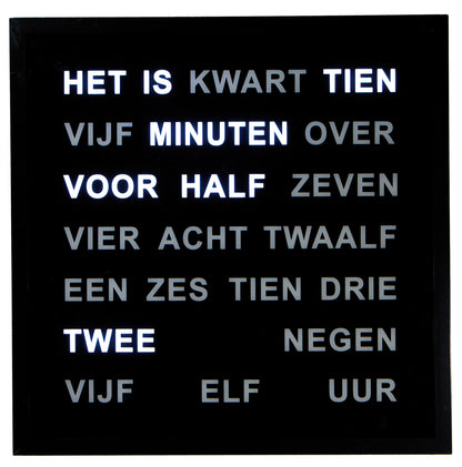 Intertime | Woordklok | Wandklok | Tafelklok | 40x40 | Zwart | Nederlands