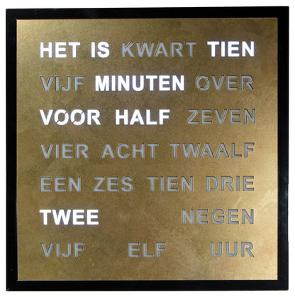 Intertime | Woordklok | Wandklok | Tafelklok | 40x40 | Goud | Nederlands