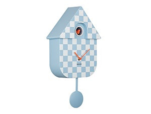 Wall Clock Modern Cuckoo Checker Light Blue Koekoeksklok