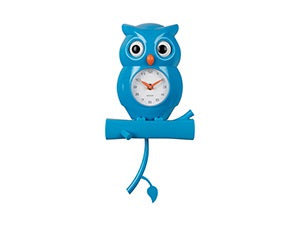 Wall Clock Owl Pendulum Bright Blue